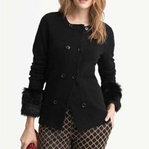 Banana Republic Merino Wool Cashmere Double Breasted Faux Fur Cuff Knit Sweater